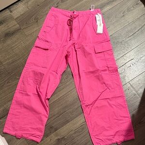 Good American Parachute Pants Malibu Pink Cargo Size M NWT